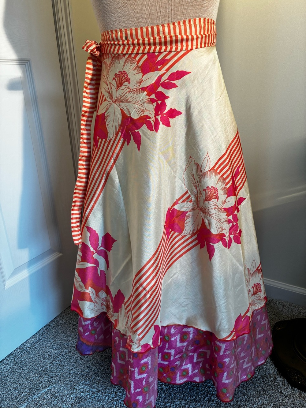 Floral Pink and Cream Maxi Wrap Skirt